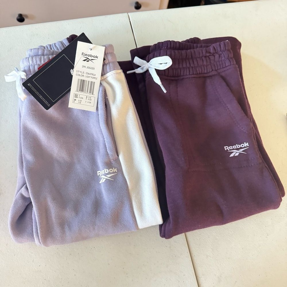 Reebok Joggers Sweatpants 2 Pack Lot Bundle Set Purple 5 Girls Kids New Lounge